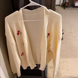 Cherry Embroidered Ivory Cardigan